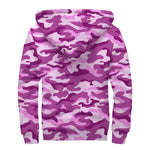 Pink Camouflage Print Sherpa Lined Zip Up Hoodie