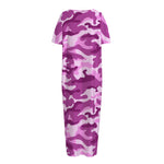Pink Camouflage Print Short Sleeve Long Nightdress