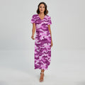 Pink Camouflage Print Short Sleeve Maxi Dress