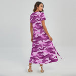 Pink Camouflage Print Short Sleeve Maxi Dress