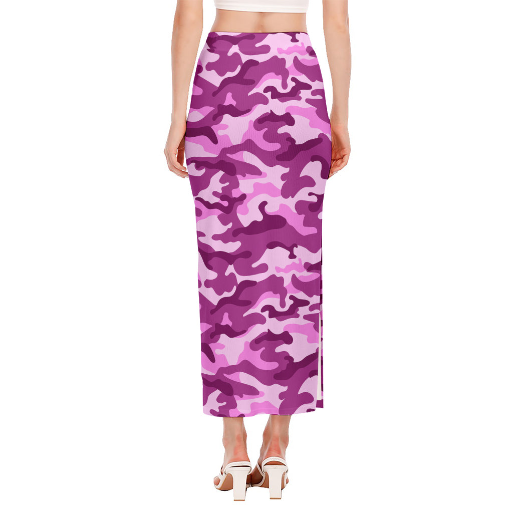 Pink Camouflage Print Side Slit Maxi Skirt