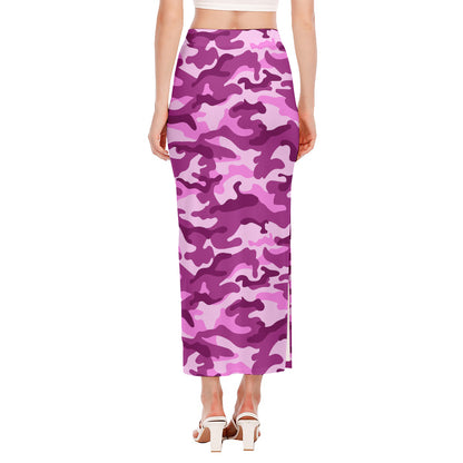 Pink Camouflage Print Side Slit Maxi Skirt