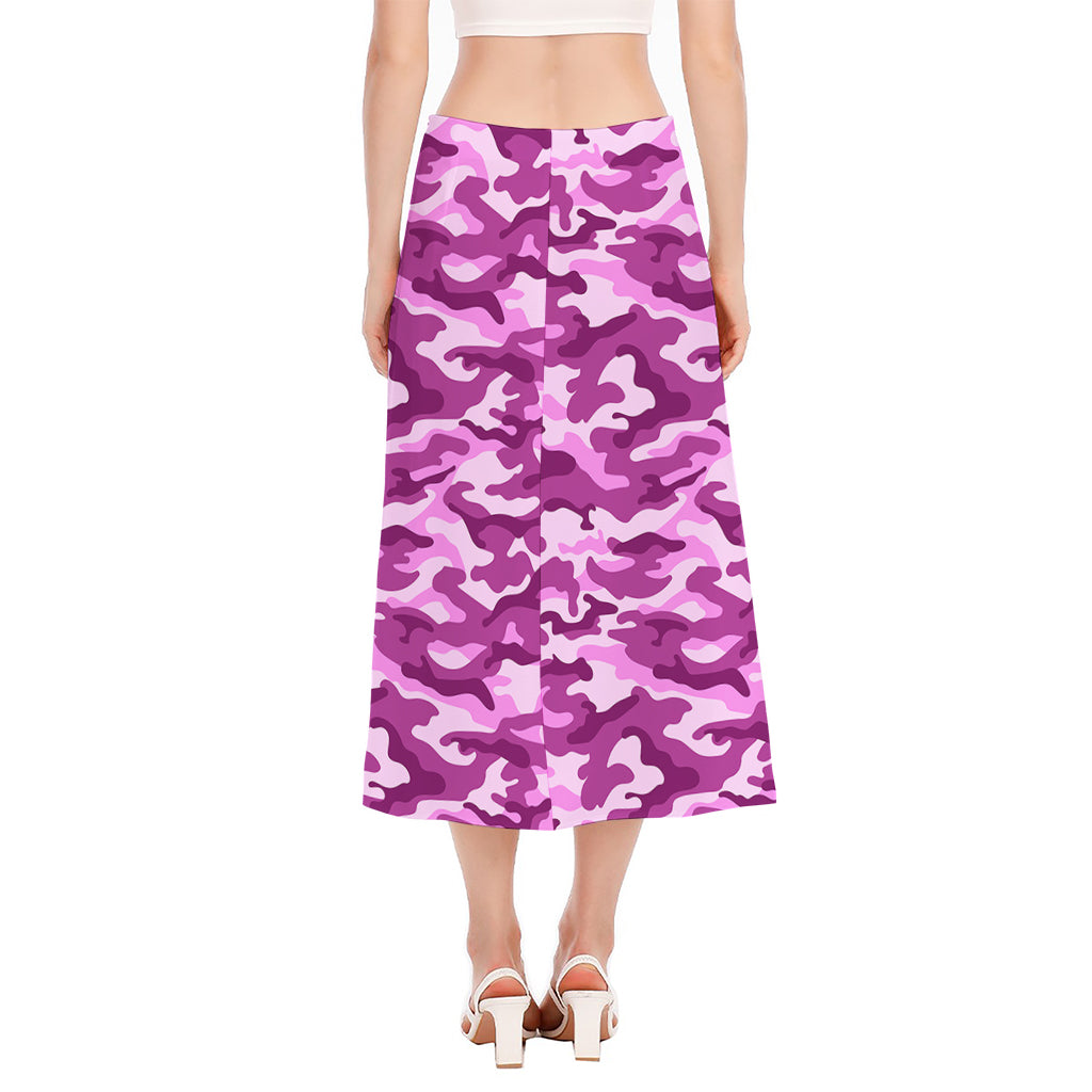 Pink Camouflage Print Side Slit Midi Skirt