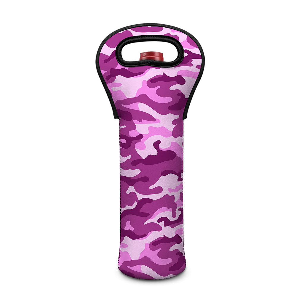 Pink Camouflage Print Single Neoprene Wine Tote