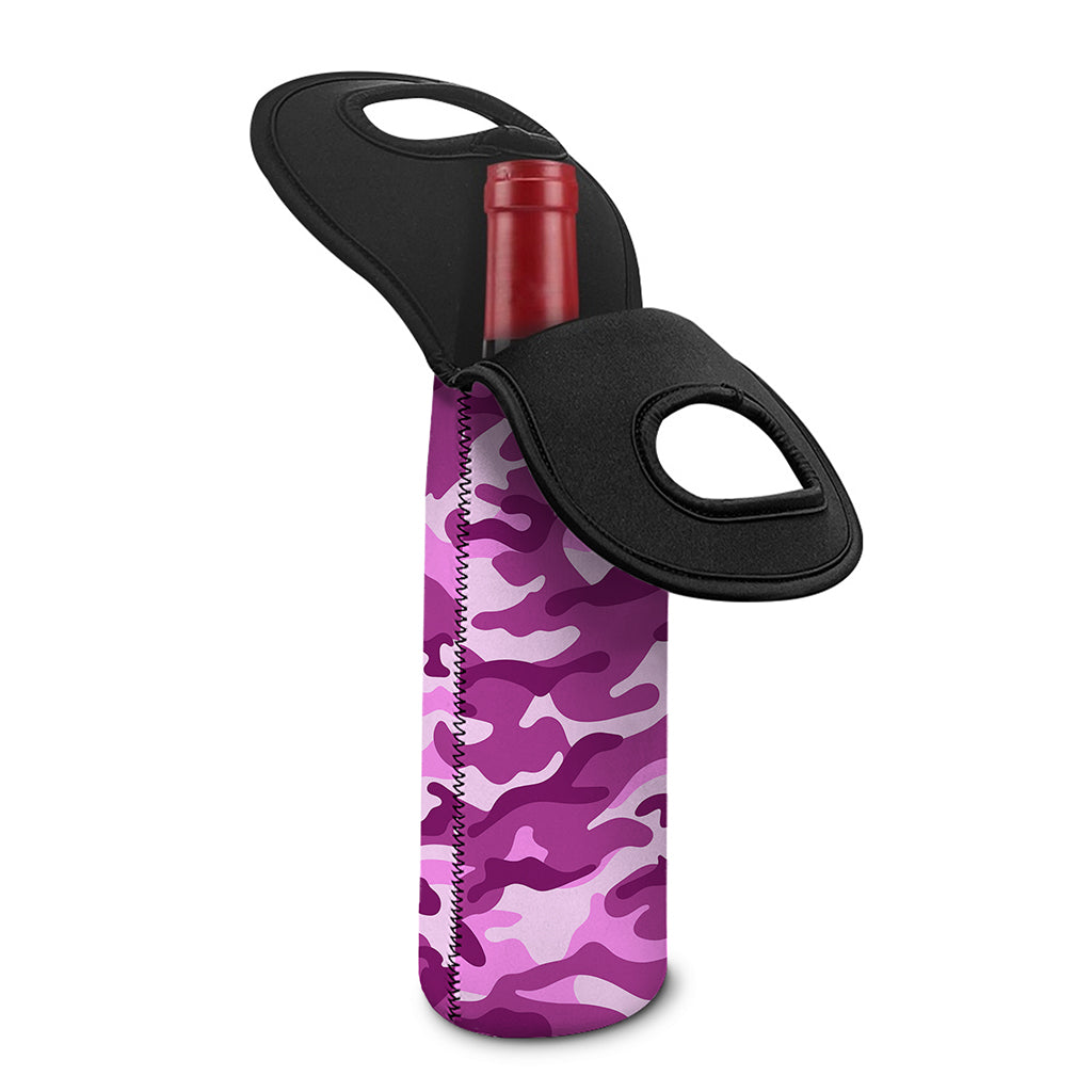 Pink Camouflage Print Single Neoprene Wine Tote