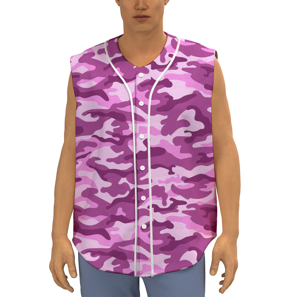 Pink Camouflage Print Sleeveless Baseball Jersey