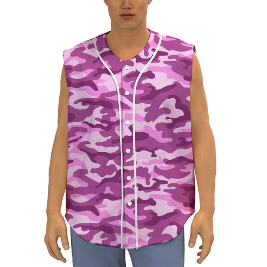 Pink Camouflage Print Sleeveless Baseball Jersey