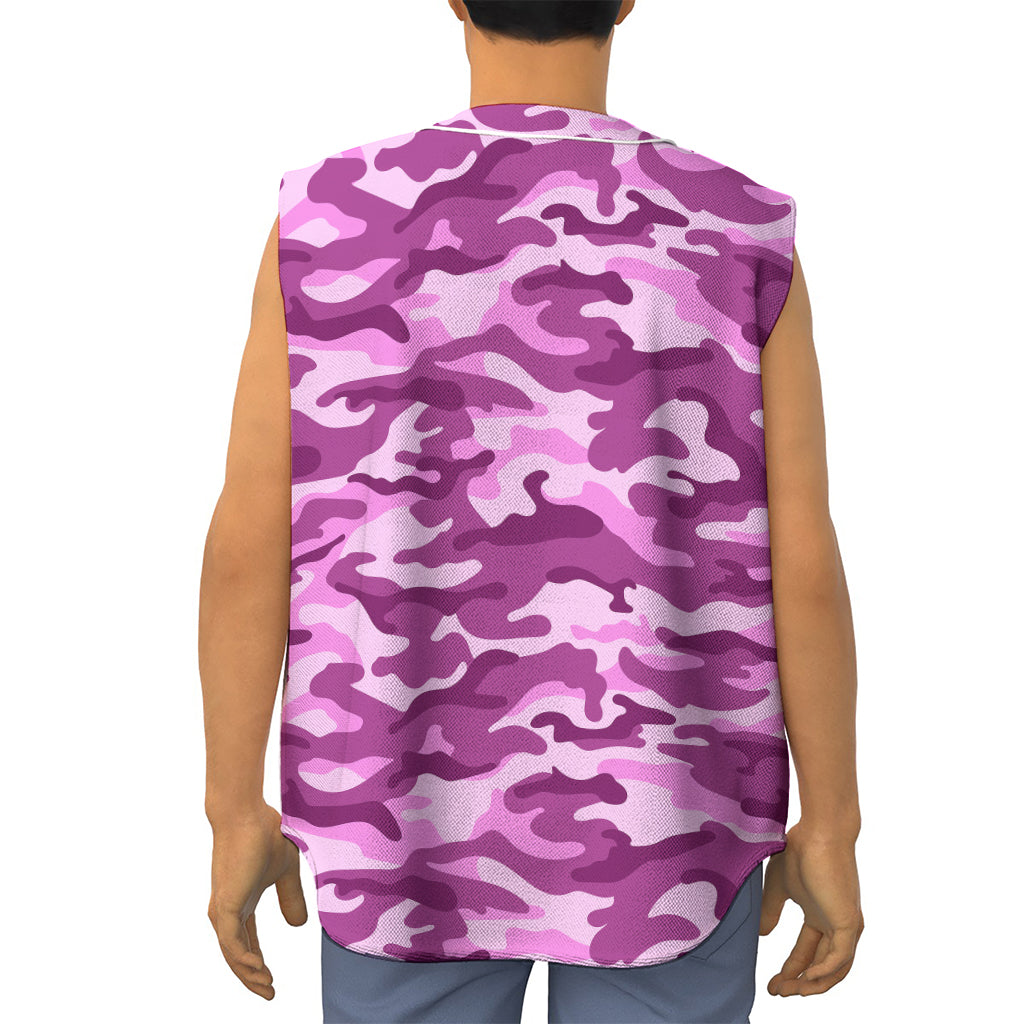 Pink Camouflage Print Sleeveless Baseball Jersey