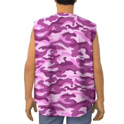 Pink Camouflage Print Sleeveless Baseball Jersey