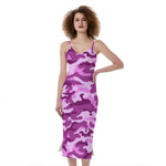 Pink Camouflage Print Slim Fit Midi Cami Dress