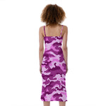Pink Camouflage Print Slim Fit Midi Cami Dress
