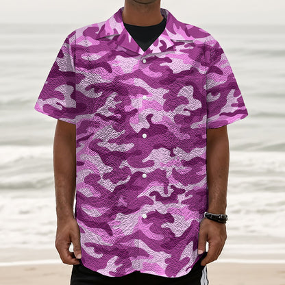 Pink Camouflage Print Textured Short Sleeve Shirt