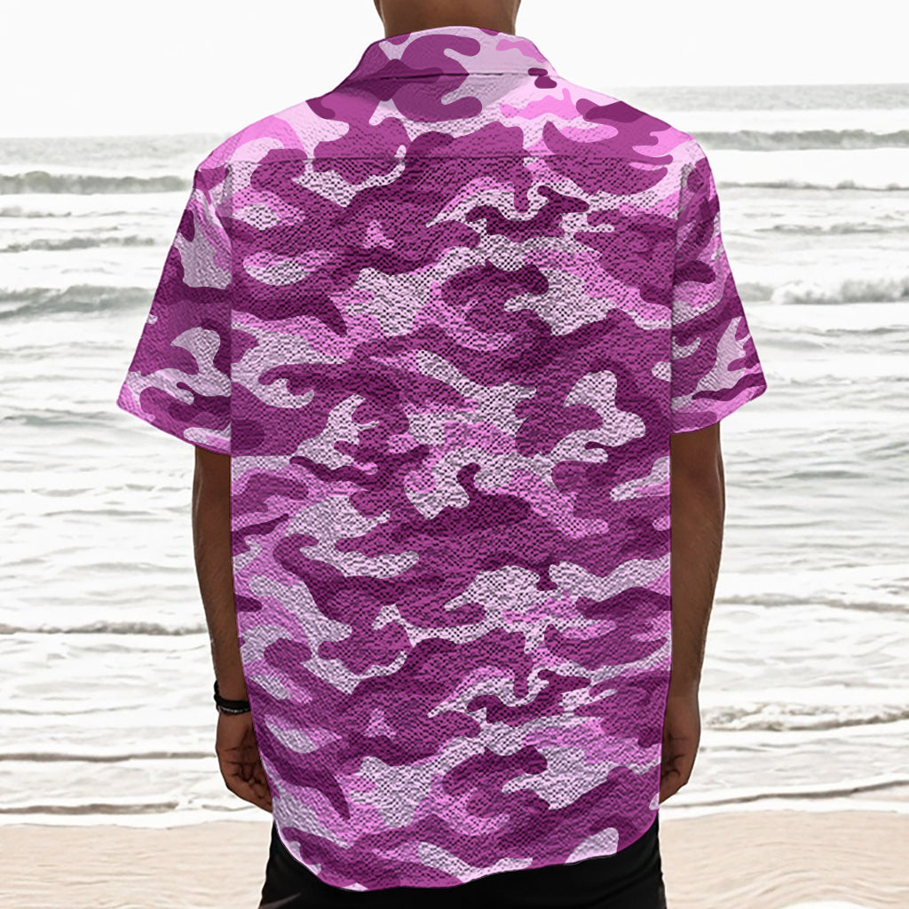 Pink Camouflage Print Textured Short Sleeve Shirt