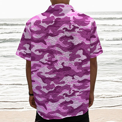 Pink Camouflage Print Textured Short Sleeve Shirt