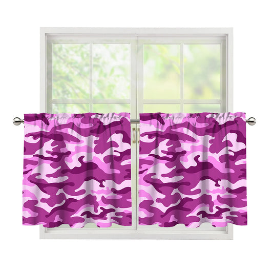 Pink Camouflage Print Tier Curtains