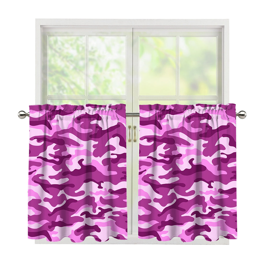 Pink Camouflage Print Tier Curtains