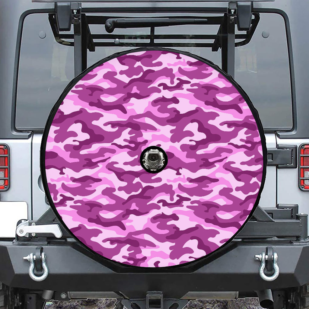 Pink Camouflage Print Tire Cover With Camera Hole
