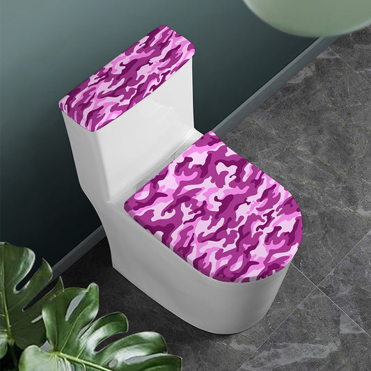 Pink Camouflage Print Toilet Lid And Tank Cover Set