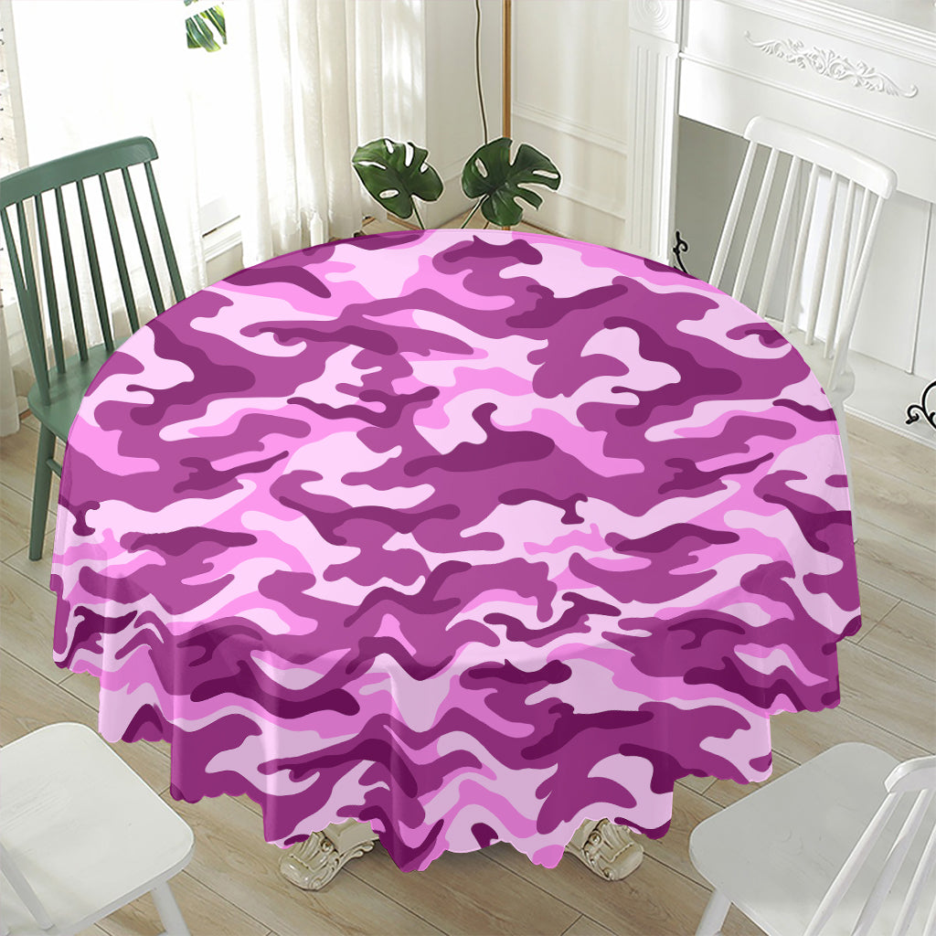 Pink Camouflage Print Waterproof Round Tablecloth