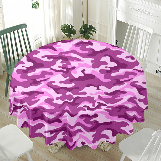 Pink Camouflage Print Waterproof Round Tablecloth