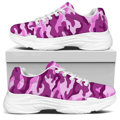 Pink Camouflage Print White Chunky Shoes