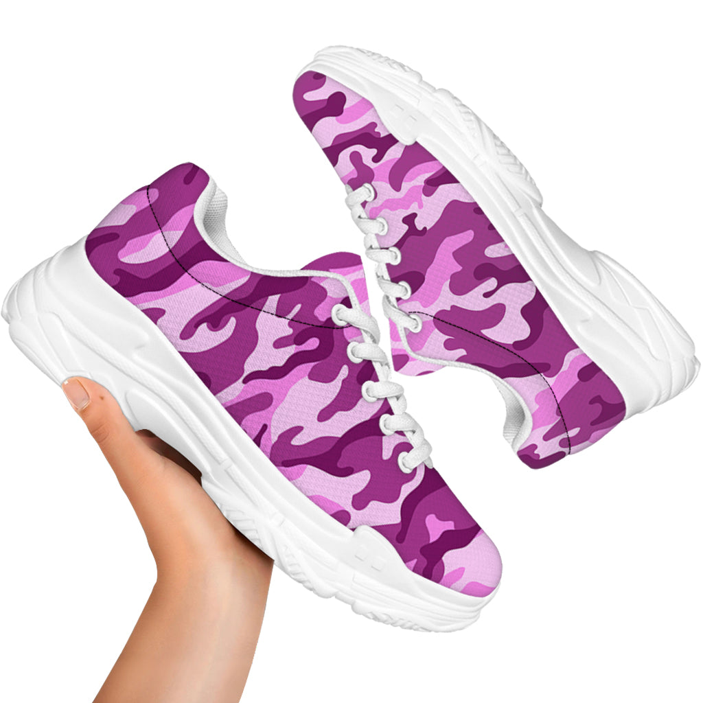 Pink Camouflage Print White Chunky Shoes