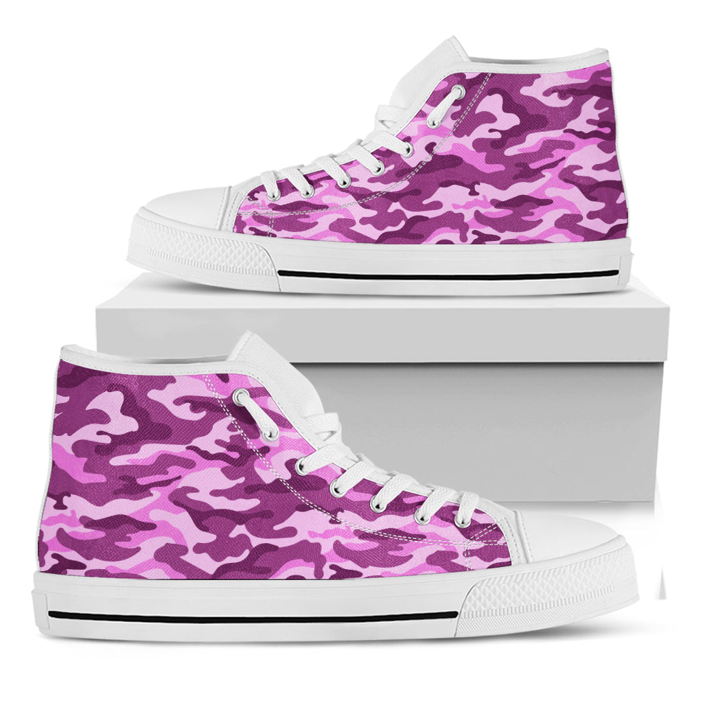 Pink Camouflage Print White High Top Sneakers