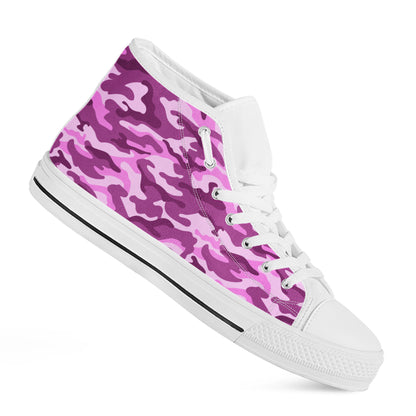 Pink Camouflage Print White High Top Sneakers