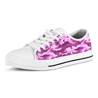 Pink Camouflage Print White Low Top Sneakers