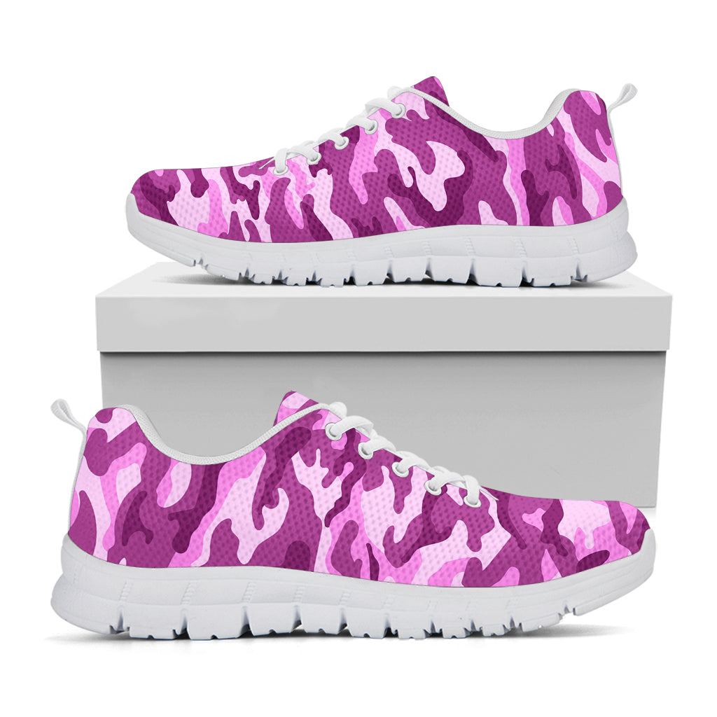 Pink Camouflage Print White Running Shoes