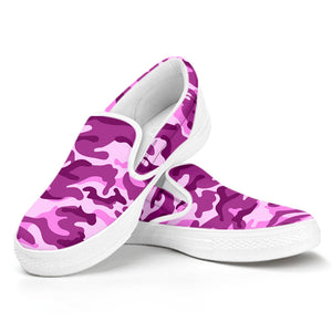 Pink Camouflage Print White Slip On Sneakers