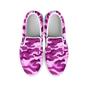 Pink Camouflage Print White Slip On Sneakers