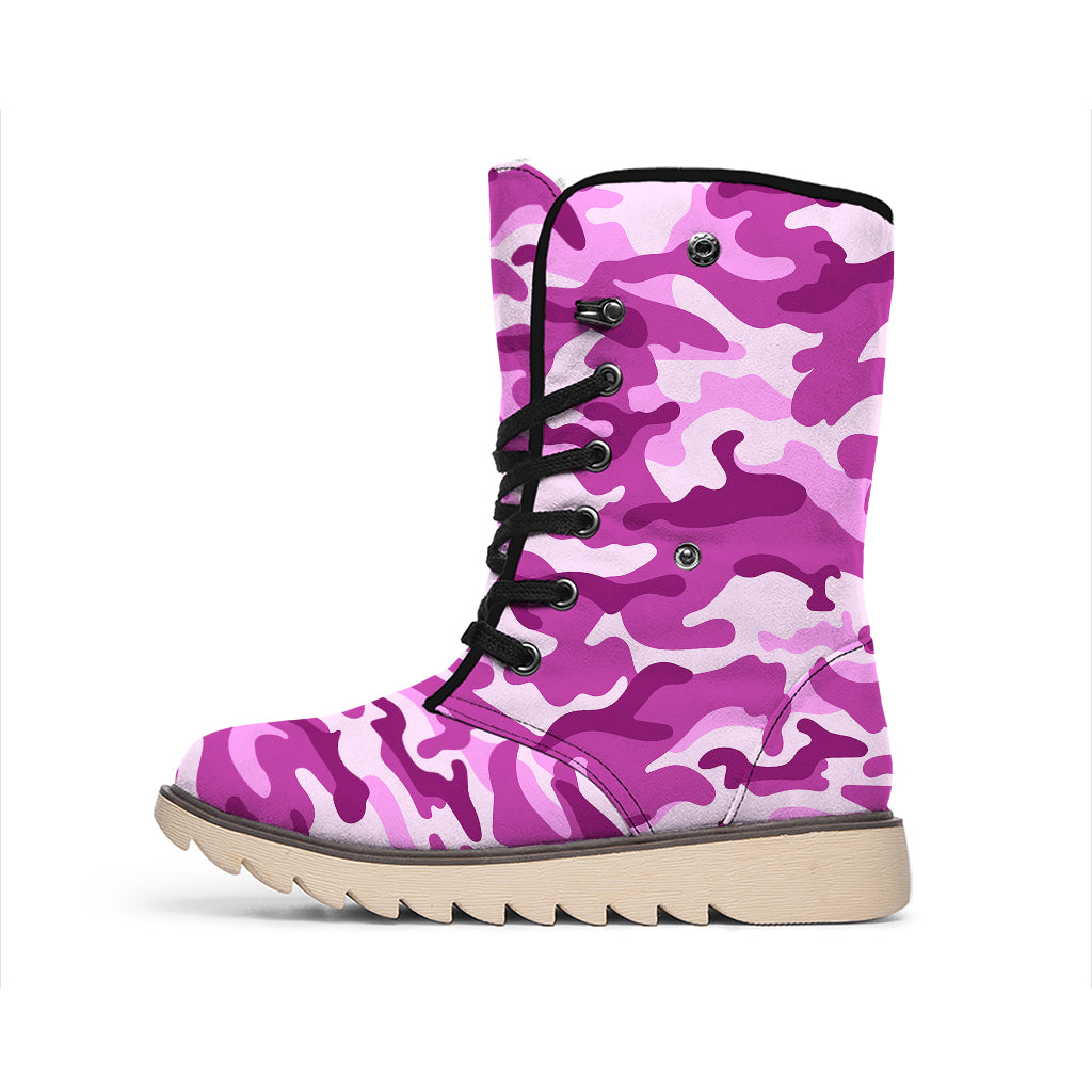 Pink Camouflage Print Winter Boots