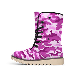 Pink Camouflage Print Winter Boots