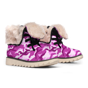 Pink Camouflage Print Winter Boots