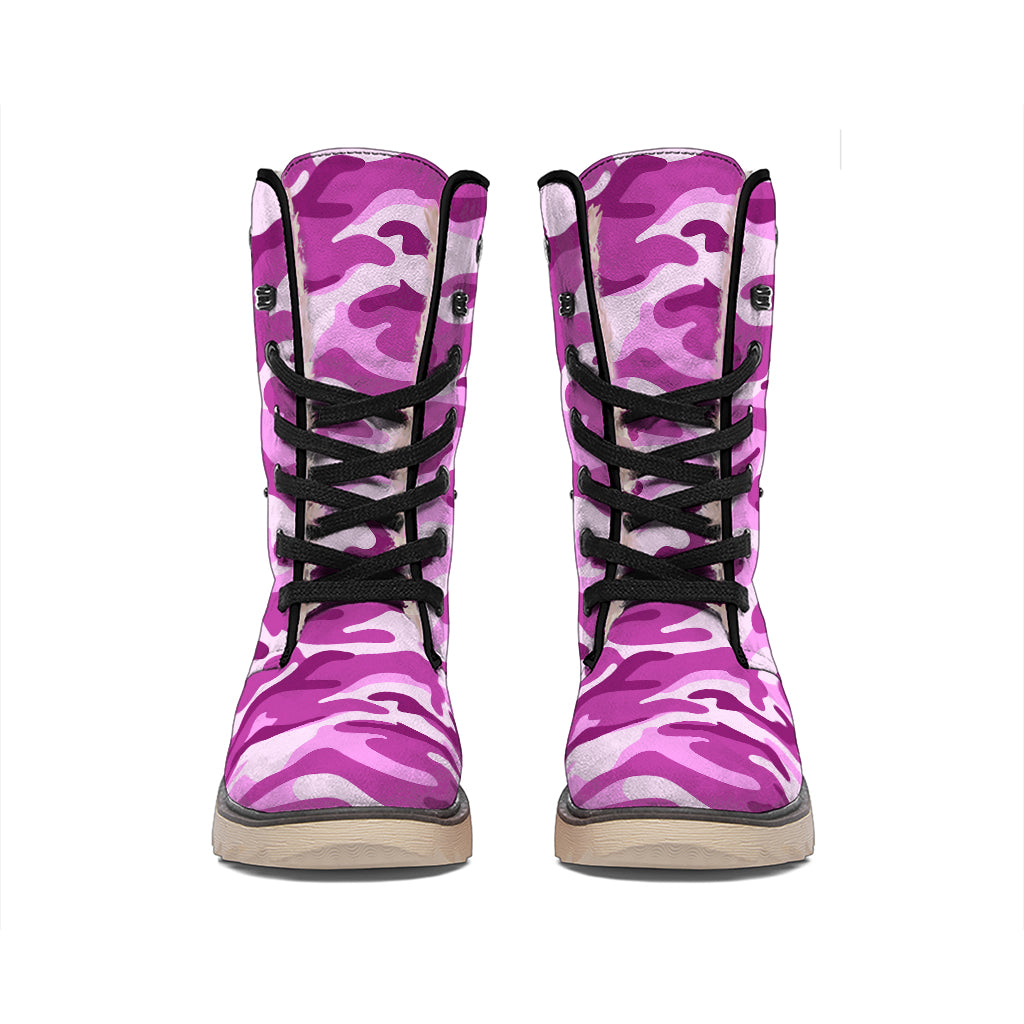 Pink Camouflage Print Winter Boots