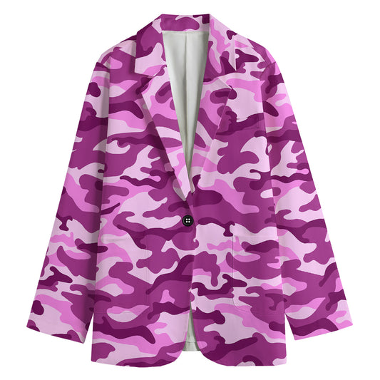 Pink Camouflage Print Women's Blazer