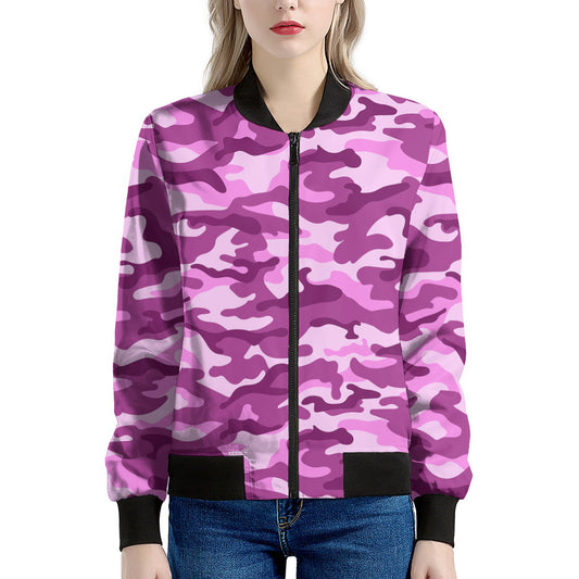 Pink Camouflage Print Women's Bomber Jacket
