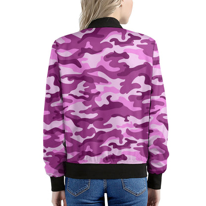 Pink Camouflage Print Women's Bomber Jacket