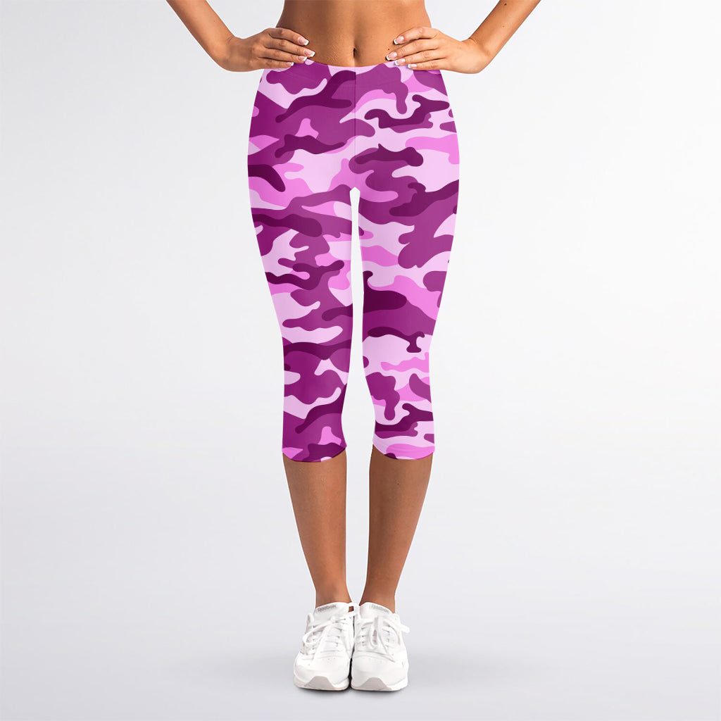 Pink Camouflage Print Women's Capri Leggings