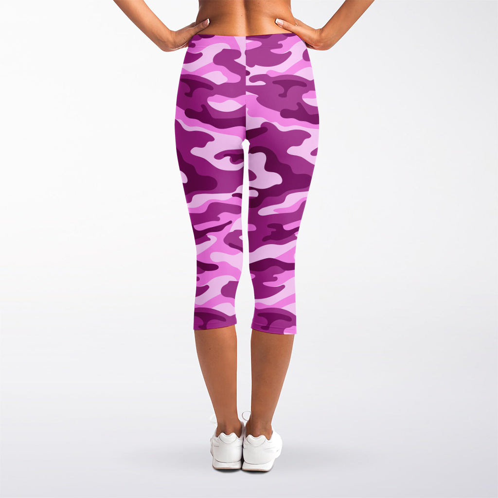 Pink Camouflage Print Women's Capri Leggings