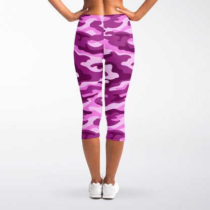 Pink Camouflage Print Women's Capri Leggings