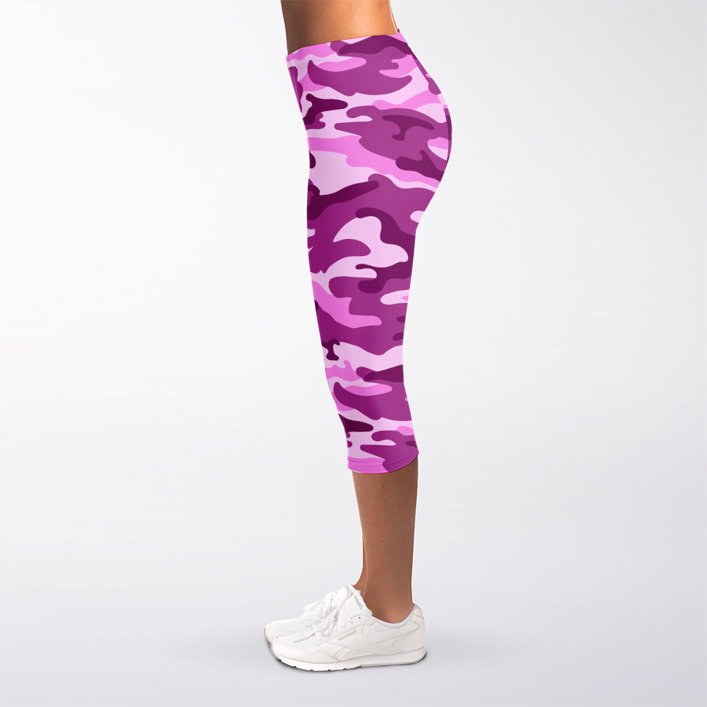 Pink Camouflage Print Women's Capri Leggings