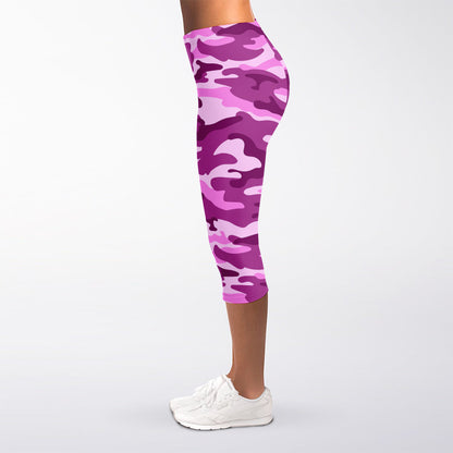 Pink Camouflage Print Women's Capri Leggings