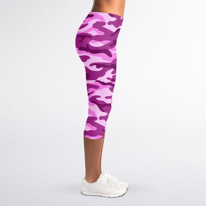 Pink Camouflage Print Women's Capri Leggings
