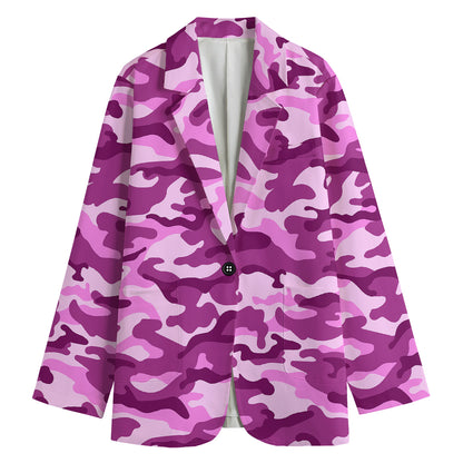 Pink Camouflage Print Women's Cotton Blazer
