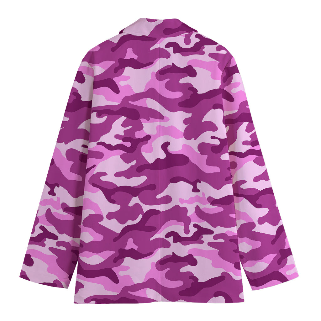 Pink Camouflage Print Women's Cotton Blazer