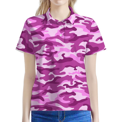 Pink Camouflage Print Women's Polo Shirt
