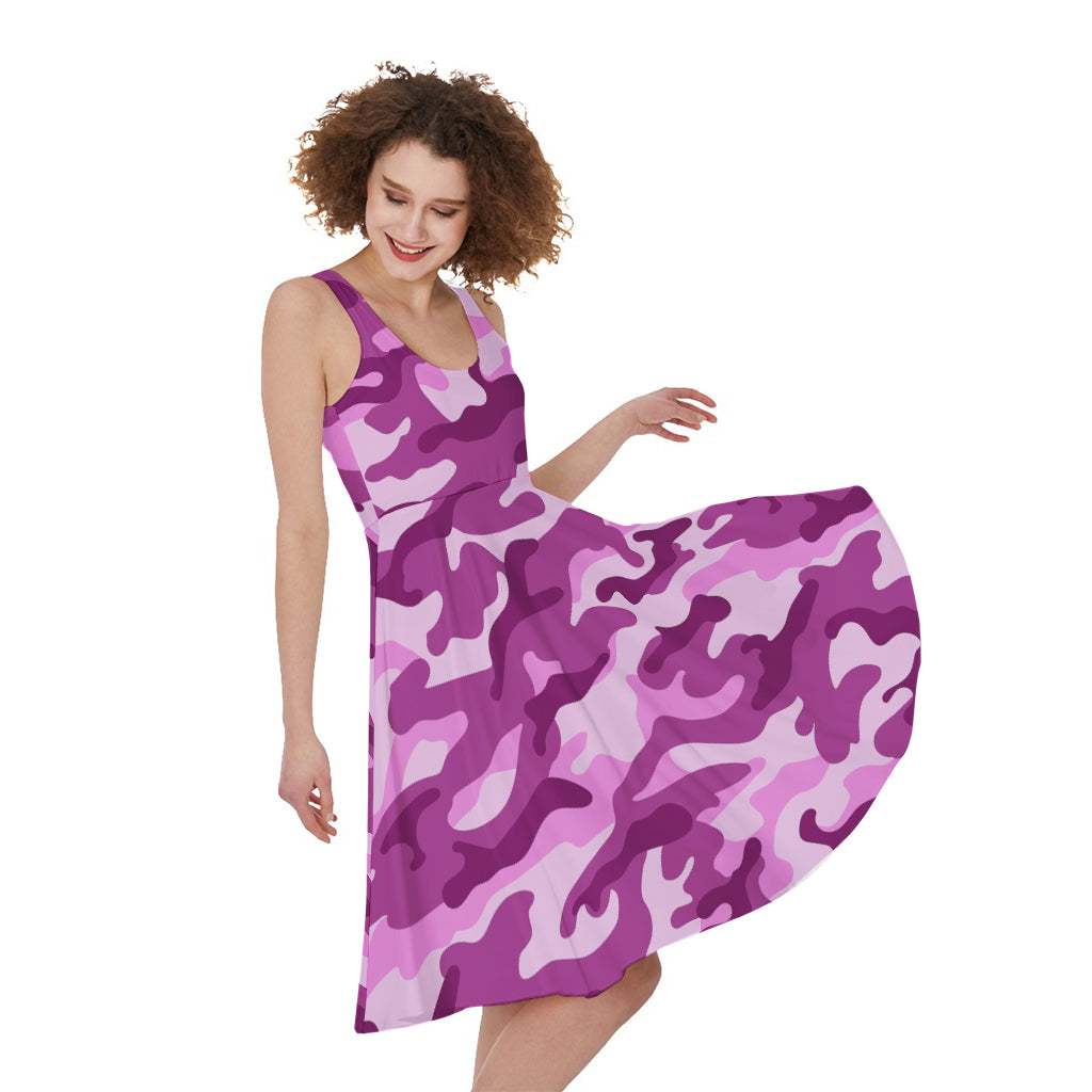 Pink Camouflage Print Women's Sleeveless Dress