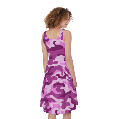 Pink Camouflage Print Women's Sleeveless Dress